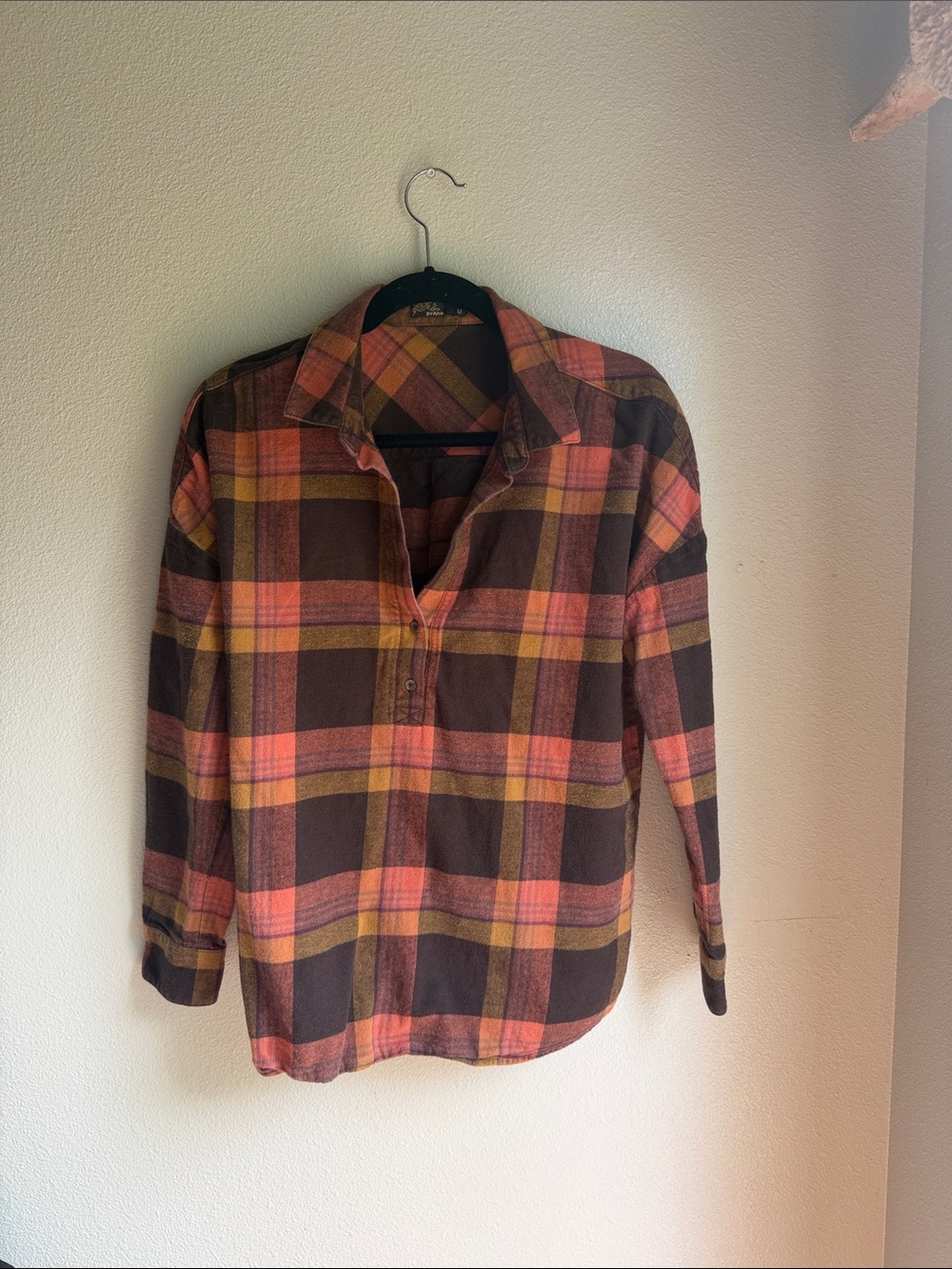 Prana Men's Plaid Button-Down Shirt - Brown, Orange, Yellow sku4